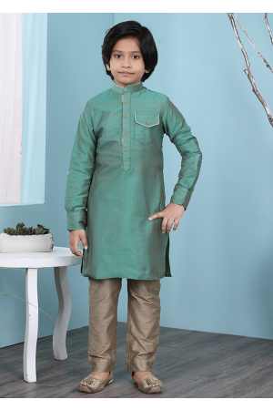 Sauf Green Cotton Silk Kurta Pyjama Set