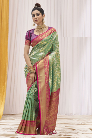 Sauf Green Kanchipuram Silk Woven Saree