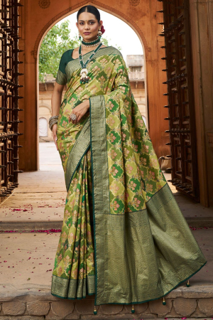 Sauf Green Velvet Tussar Silk Woven Saree