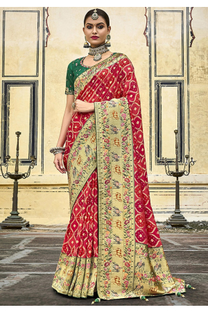 Scarlet Red Designer Silk Saree with Embroidered Blouse