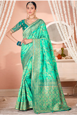 Sea Green Designer Silk Saree with Embroidered Blouse