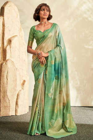 Sea Green Embellished Handloom Cotton Silk Saree