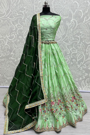 Sea Green Embroidered Silk Lehenga Choli for Ceremonial