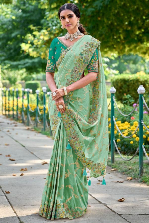 Sea Green Gadhwal Silk Designer Saree