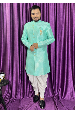 Sea Green Mens Indo Western Outfit