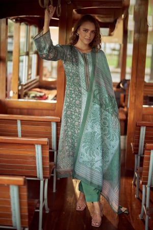 Sea Green Pure Cotton Digital Printed Pant Kameez Suit for Festival