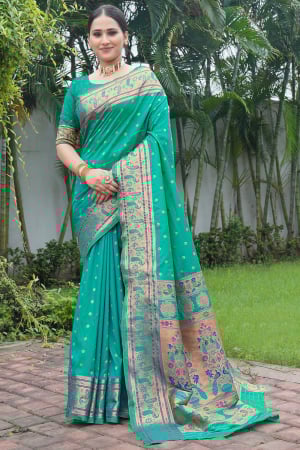 Sea Green Woven Paithani Silk Saree