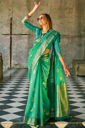 Sea Green Woven Tissue Silk Saree for Ceremonial