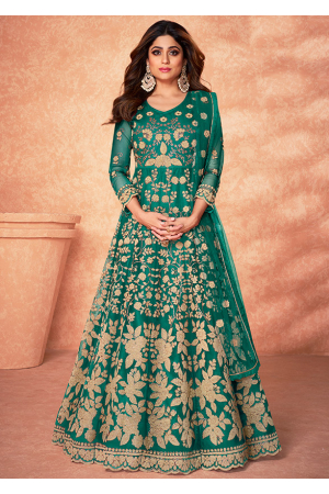 Shamita Shetty Rama Green Embroidered Net Anarkali Suit