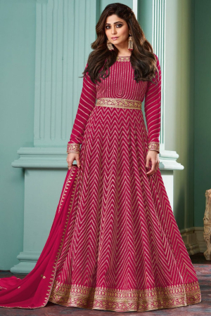 Shamita Shetty Raspberry Pink Georgette Anarkali Gown with Dupatta