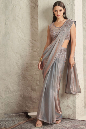 Silver Designer Ready to Wear Saree for Sangeet