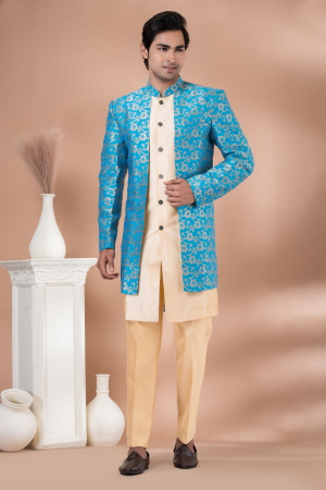 Sky Blue and Cream Indo Western Outfit for Wedding