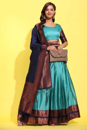 Sky Blue Art Silk Lehenga Choli for Festival
