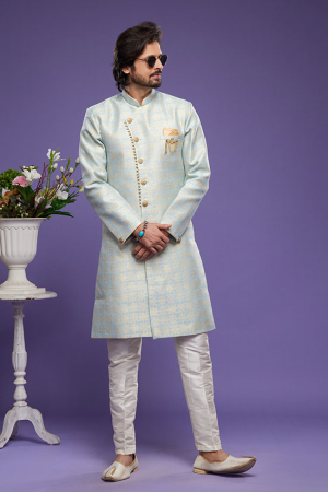 Sky Blue Banarasi Jacquard Indo Western Outfit
