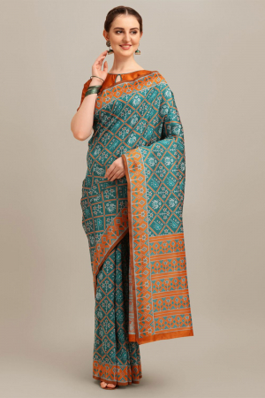 Sky Blue Banarasi Silk Zari Woven Patola Weaving Printed Party Wear Saree
