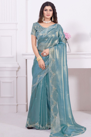 Sky Blue Embellished Net Saree