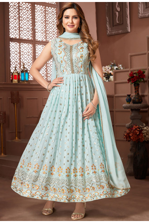 Sky Blue Faux Georgette Gown with Dupatta