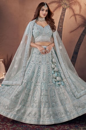 Sky Blue Georgette Designer Lehenga Choli Set