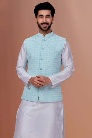 Sky Blue Georgette Embroidered Waistcoat