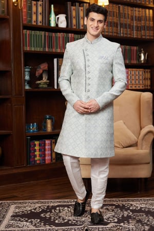 Sky Blue Heavy Designer Sherwani for Wedding