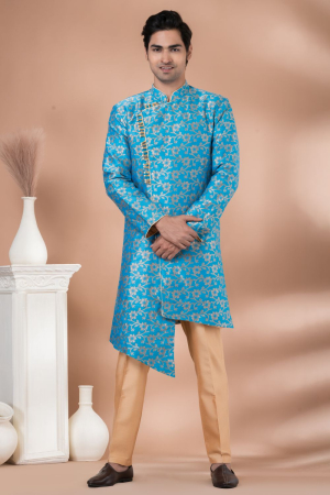 Sky Blue Indo Western Outfit for Wedding