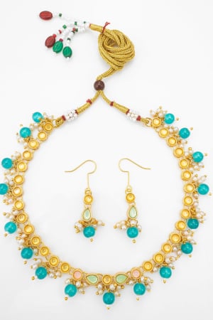 Sky Blue Kundan Stones Designer Necklace Set