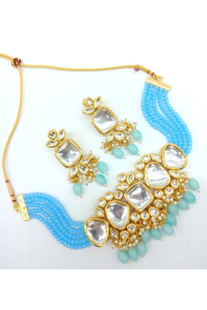 Sky Blue Pearls Designer Necklace Set