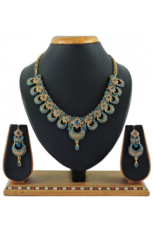 Sky Blue Stones Studded Gold Plated Necklace Set