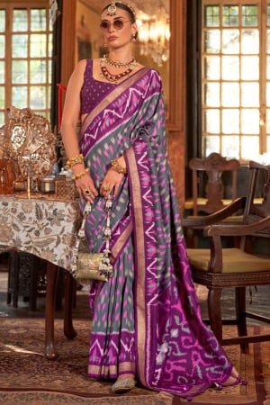 Slate Grey Emerald Finish Viscose Silk Saree