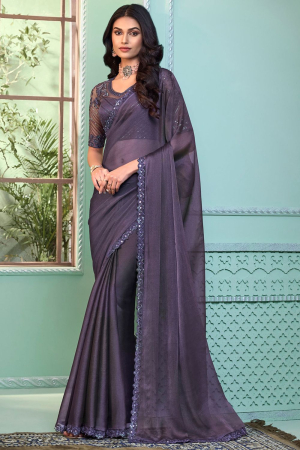 Slate Grey Georgette Saree with Embroidered Blouse
