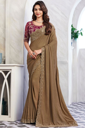 Snuff Brown Designer Saree with Embroidered Blouse