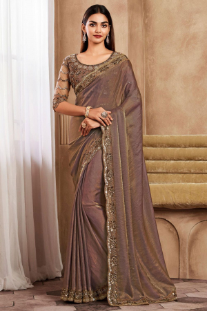 Snuff Brown Silk Saree with Embroidered Blouse