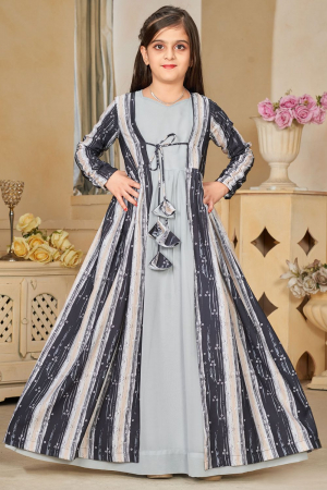 Soft Grey Kids Georgette Gown with Jacket