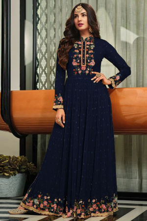 Sonal Chauhan Midnight Blue Embroidered Georgette Anarkali Dress