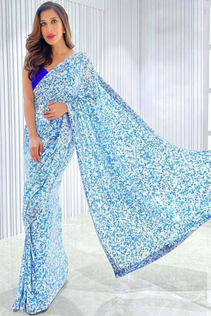 Sophie Choudry White Sequined Georgette Saree