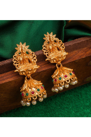 Stones and Pearls Studded Golden Earrings