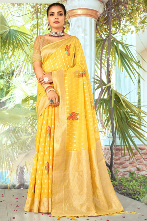 Sunny Yellow Cotton Woven Saree