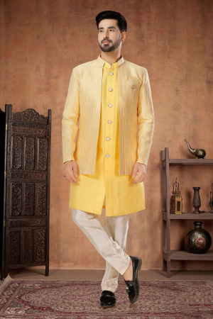Sunny Yellow Designer 3 Piece Indo Western Outfit