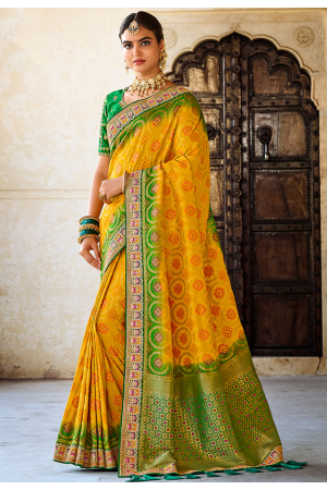 Sunny Yellow Dola Silk Designer Saree with Embroidered Blouse