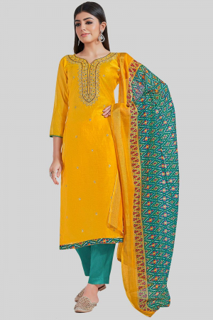 Sunny Yellow Embroidered Chanderi Silk Pant Kameez