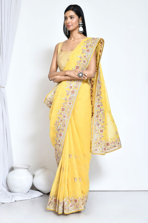 Sunny Yellow Embroidered Designer Saree