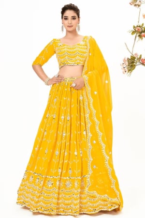 Sunny Yellow Embroidered Georgette Lehenga Choli