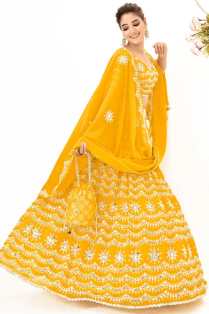 Sunny Yellow Embroidered Georgette Lehenga Choli