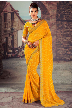 Sunny Yellow Georgette Party Wear Saree