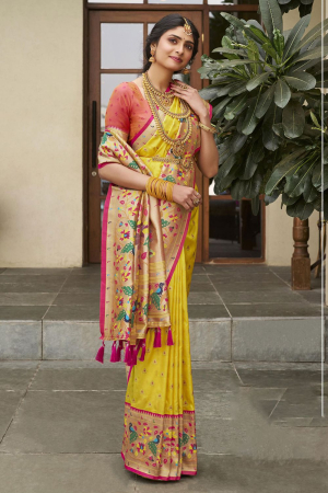 Sunny Yellow Kanchipuram Silk Weaving Saree