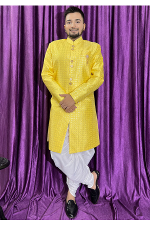 Sunny Yellow Mens Indo Western Outfit