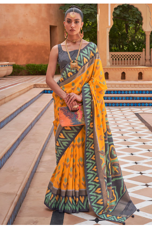 Sunny Yellow Patola Silk Saree with Embellished Blouse