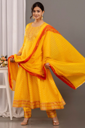 Sunny Yellow Rayon Cotton Readymade Pant Kameez
