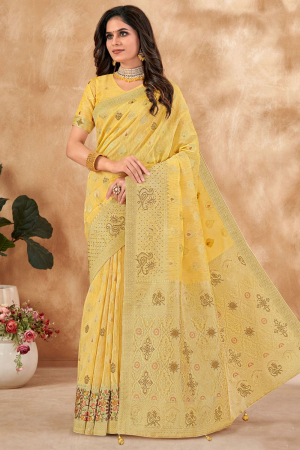 Sunny Yellow Silk Designer Saree