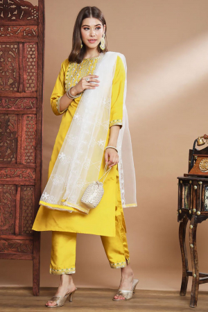 Sunny Yellow Silk Emroidered Pant Kameez Suit